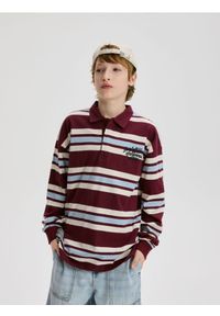 Reserved - Longsleeve polo - bordowy. Typ kołnierza: polo. Kolor: czerwony. Materiał: dzianina, bawełna. Długość rękawa: długi rękaw #1