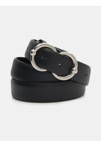 Sinsay - Pasek z imitacji skóry ze srebrną klamrą - czarny. Kolor: czarny. Materiał: skóra #1