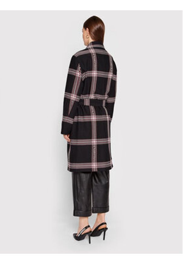 Karl Lagerfeld - KARL LAGERFELD Płaszcz przejściowy Logo Check 220W1582 Czarny Relaxed Fit. Typ kołnierza: dekolt w karo. Kolor: czarny. Materiał: bawełna