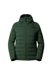 Kurtka The North Face Belleview Stretch Hooded Down Jacket 0A7UJEI0P1 - zielona. Okazja: na spacer. Kolor: zielony. Materiał: elastan, poliester, materiał, puch. Sezon: zima. Sport: turystyka piesza