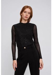 MOODO - Bluzka z przezroczystymi rękawami czarna. Kolor: czarny. Materiał: poliester, elastan #1
