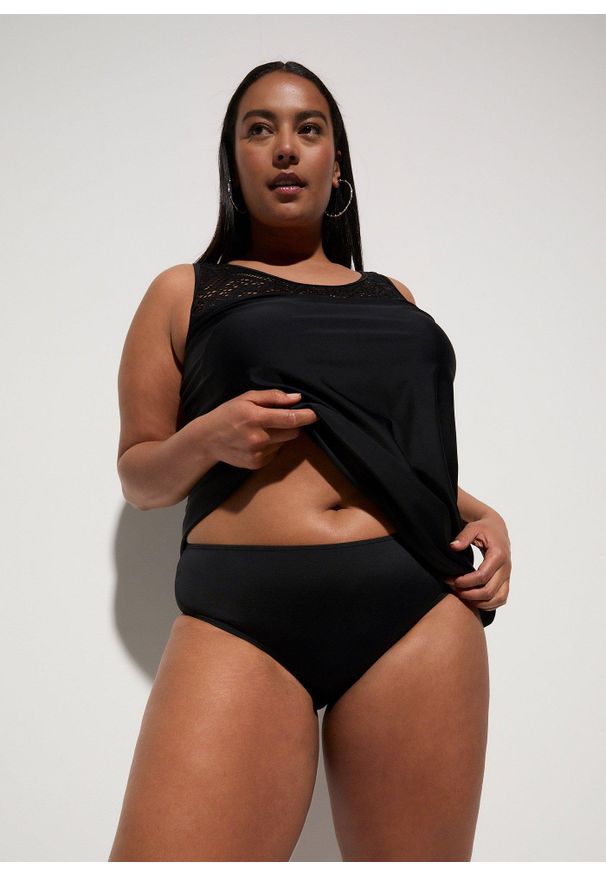 bonprix - Długie tankini z koronką (2 części), z szybko schnącego materiału. Kolor: czarny. Materiał: materiał, koronka. Długość: długie. Wzór: koronka