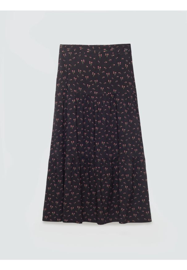 Big-Star - Spódnica damska midi z wiskozy z motywem kwiatowym czarna Vendi 906. Kolor: czarny. Materiał: wiskoza. Wzór: kwiaty. Styl: klasyczny, elegancki