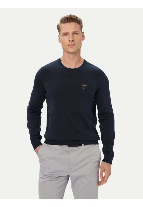 Aeronautica Militare Sweter 262MA1631UL00506 Granatowy Regular Fit. Kolor: niebieski. Materiał: bawełna