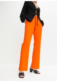 bonprix - Spodnie lniane high-waist z elastyczną wstawką. Stan: podwyższony. Kolor: pomarańczowy. Materiał: len