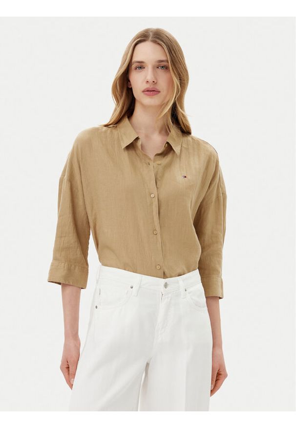 TOMMY HILFIGER - Tommy Hilfiger Koszula WW0WW46169 Beżowy Loose Fit. Kolor: beżowy. Materiał: len