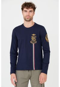 Aeronautica Militare - AERONAUTICA MILITARE Granatowy męski bawełniany longsleeve, Rozmiar XL. Kolor: niebieski. Materiał: bawełna. Długość rękawa: długi rękaw