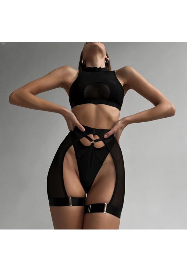 Intica - Komplet bielizny z topem transparentnym na wieczór Roli. Kolor: czarny. Materiał: materiał