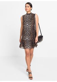 Sukienka off-shoulder bonprix czarno-biel wełny - piaskowy leo. Kolor: czarny. Materiał: wełna. Styl: elegancki #4