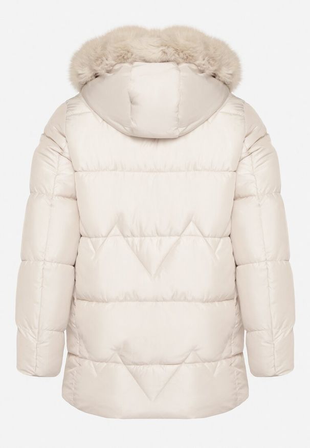 Born2be - Jasnoszara Pikowana Kurtka z Kapturem z Futerkiem Tevea. Okazja: na spotkanie biznesowe, do pracy, na spacer. Typ kołnierza: kaptur. Kolekcja: plus size. Kolor: szary. Materiał: futro. Styl: biznesowy, klasyczny, elegancki