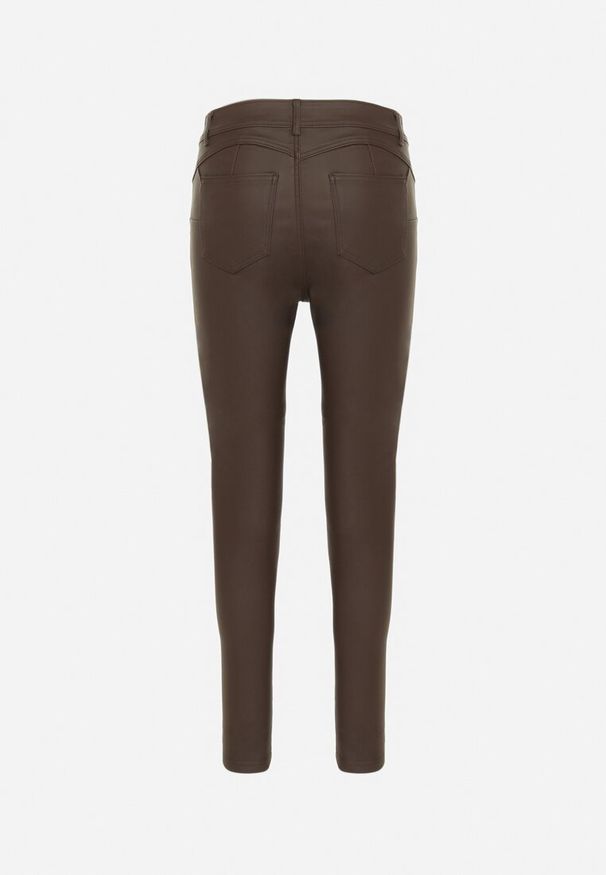 Born2be - Ciemnobrązowe Spodnie Skinny Push Up Zami. Okazja: na co dzień. Kolekcja: plus size. Kolor: brązowy. Wzór: aplikacja. Styl: casual, elegancki