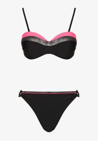 Renee - Różowo-Czarne Bikini z Metaliczną Nicią Usztywniany Biustonosz i Figi Mitelle. Kolor: różowy. Wzór: aplikacja #5
