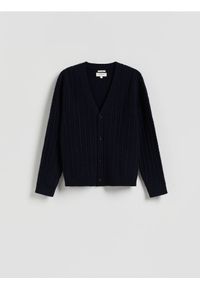 Reserved - Wełniany kardigan - granatowy. Kolor: niebieski. Materiał: wełna #1