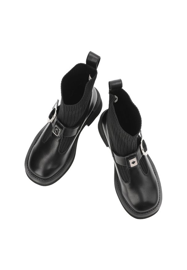 Czarne Botki S.Barski Modne Obuwie Damskie Ze Skarpetkową Cholewką. Okazja: na co dzień. Zapięcie: klamry. Kolor: czarny. Materiał: skóra ekologiczna, tkanina. Szerokość cholewki: normalna. Obcas: na obcasie. Styl: casual. Wysokość obcasa: średni