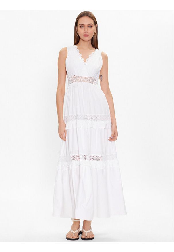 TwinSet - TWINSET Sukienka letnia 231TT2150 Biały Regular Fit. Kolor: biały. Materiał: bawełna. Sezon: lato