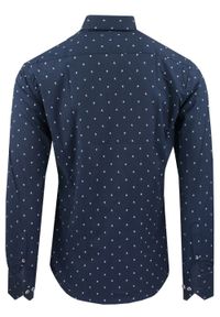 Męska Koszula, Taliowana (Slim Fit) - Rigon - Granat, Drobny Wzór. Okazja: do pracy, na spotkanie biznesowe. Kolor: niebieski. Materiał: bawełna, poliester, elastan. Długość rękawa: długi rękaw. Długość: długie. Styl: wizytowy, elegancki, biznesowy #2