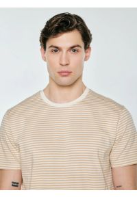 Big-Star - Koszulka męska w paski beżowa Oler 801. Kolor: beżowy. Materiał: dzianina. Wzór: paski. Sezon: lato. Styl: elegancki, klasyczny #2