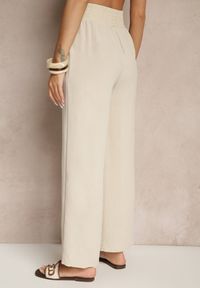 Renee - Beżowe Szerokie Spodnie High Waist z Gumką w Pasie Savimirae. Okazja: na co dzień. Stan: podwyższony. Kolor: beżowy. Styl: elegancki, casual #3