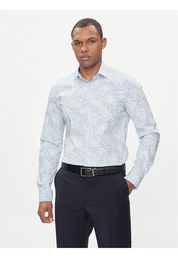 Calvin Klein Koszula Floral Print K10K112610 Błękitny Slim Fit. Kolor: niebieski. Materiał: bawełna. Wzór: nadruk