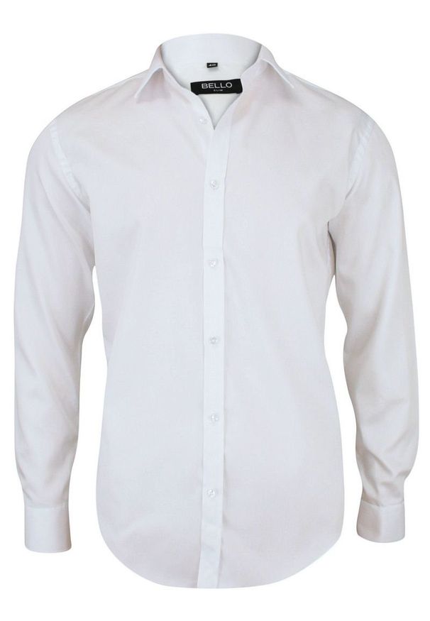 Bello - Bawełniana Biała Elegancka Koszula - BELLO - Taliowana, Długi Rękaw. Okazja: na spotkanie biznesowe, do pracy. Kolor: biały. Materiał: bawełna. Długość rękawa: długi rękaw. Długość: długie. Styl: elegancki