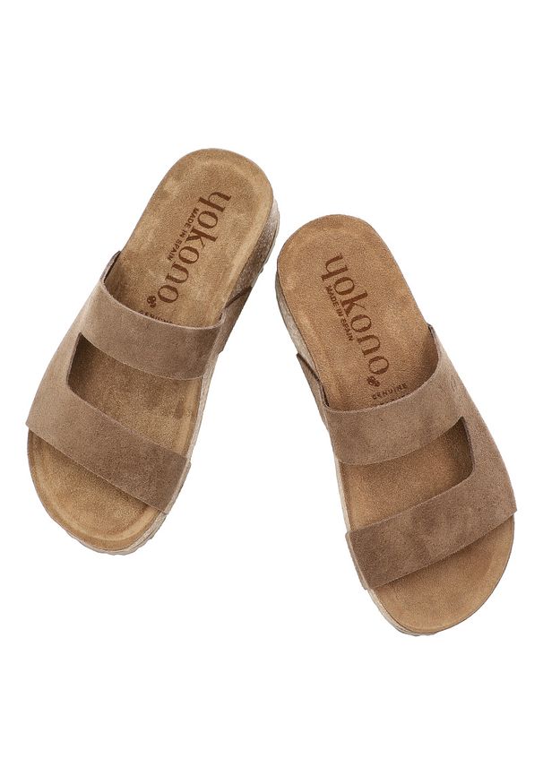 Klapki damskie Yokono, cholewka ze skóry naturalnej odkryty fason szeroki pasek stabilna platforma, brązowe, Wiwi-260 Ser Lodo. Kolor: brązowy. Materiał: skóra. Obcas: na platformie