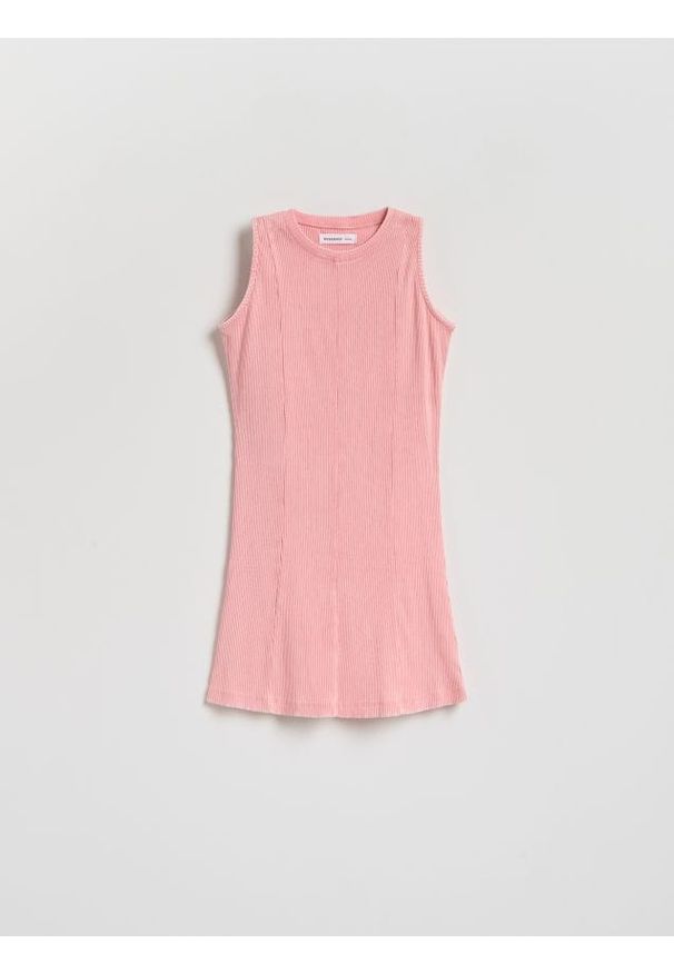 Reserved - Sukienka z efektem sprania - różowy. Kolor: różowy. Materiał: bawełna