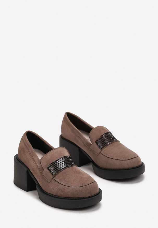 Born2be - Beżowe Półbuty na Słupku i Platformie z Biżuteryjną Klamrą i Skórzaną Wkładką Azuwena. Zapięcie: klamry. Kolor: brązowy. Materiał: skóra. Obcas: na platformie. Styl: elegancki