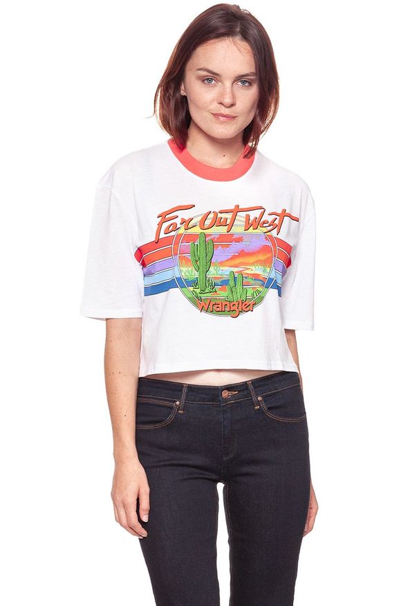 Wrangler - WRANGLER T SHIRT DAMSKI T-SHIRTS CROP 80´S TEE WH W7013EV12. Wzór: napisy