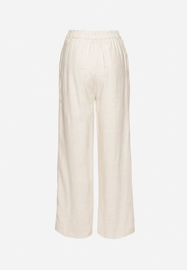 Born2be - Beżowe Wiskozowe Szerokie Spodnie z Wysokim Stanem Lisoriela. Okazja: na co dzień. Stan: podwyższony. Kolor: beżowy. Materiał: wiskoza. Styl: casual