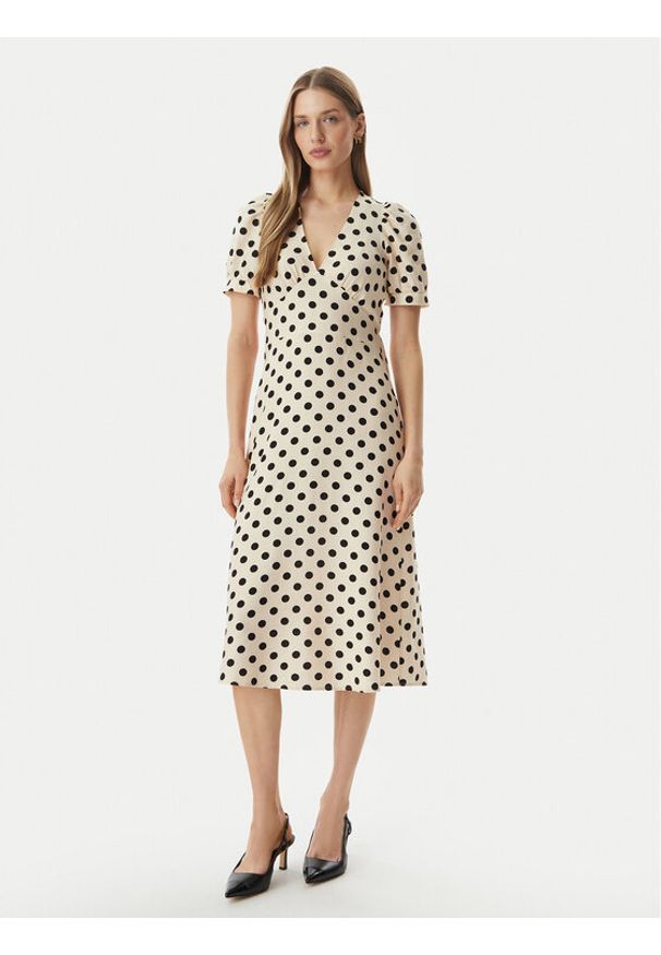 Morgan Sukienka codzienna 261-ROVITA Beżowy Regular Fit. Okazja: na co dzień. Kolor: beżowy. Materiał: syntetyk. Typ sukienki: proste. Styl: casual