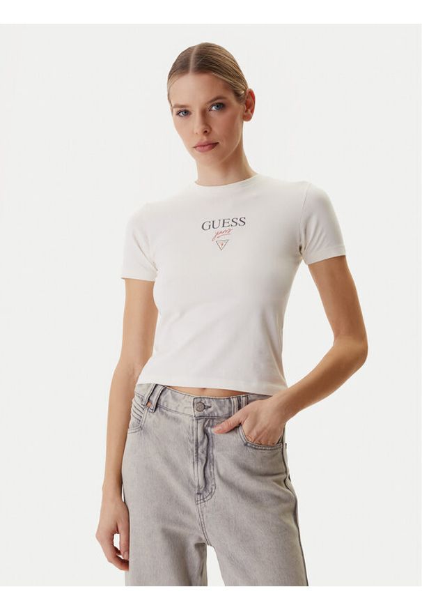 Guess Jeans T-Shirt W6RI15 J1314 Écru Regular Fit. Kolor: kremowy. Materiał: bawełna
