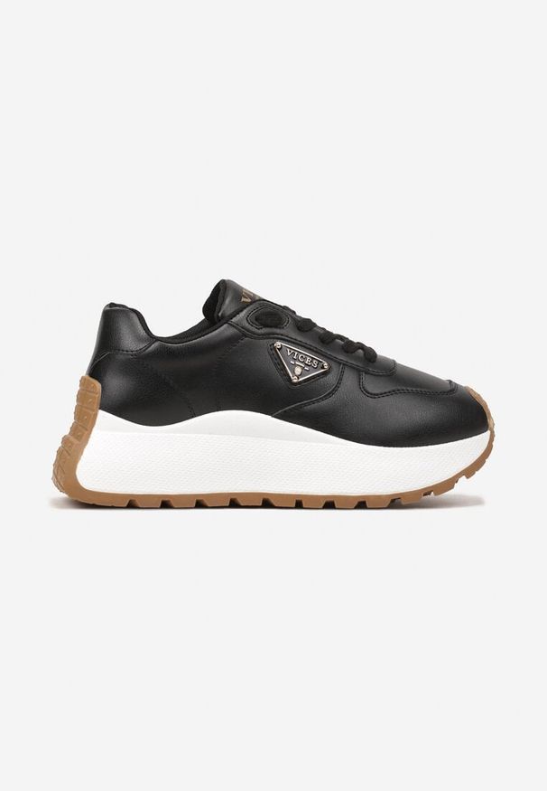 Born2be - Czarne Sneakersy Vices na Grubej Podeszwie z Metaliczną Ozdobą Nelastra. Okazja: na co dzień. Kolor: czarny. Materiał: jeans. Wzór: aplikacja