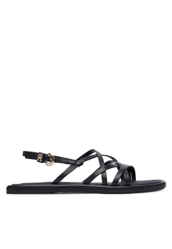 TOMMY HILFIGER - Tommy Hilfiger Sandały Flat Strappy FW0FW09220 Czarny. Kolor: czarny. Materiał: skóra
