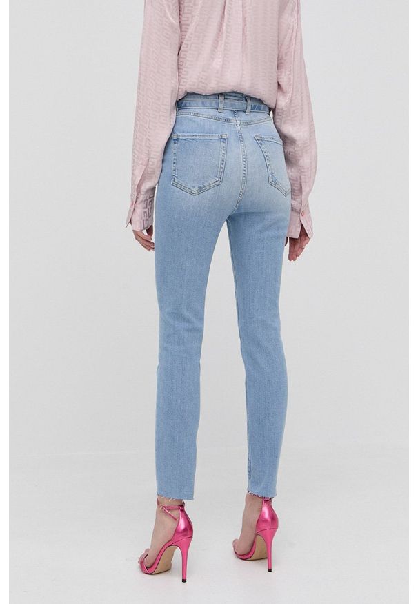 Pinko jeansy damskie high waist. Stan: podwyższony. Kolor: turkusowy