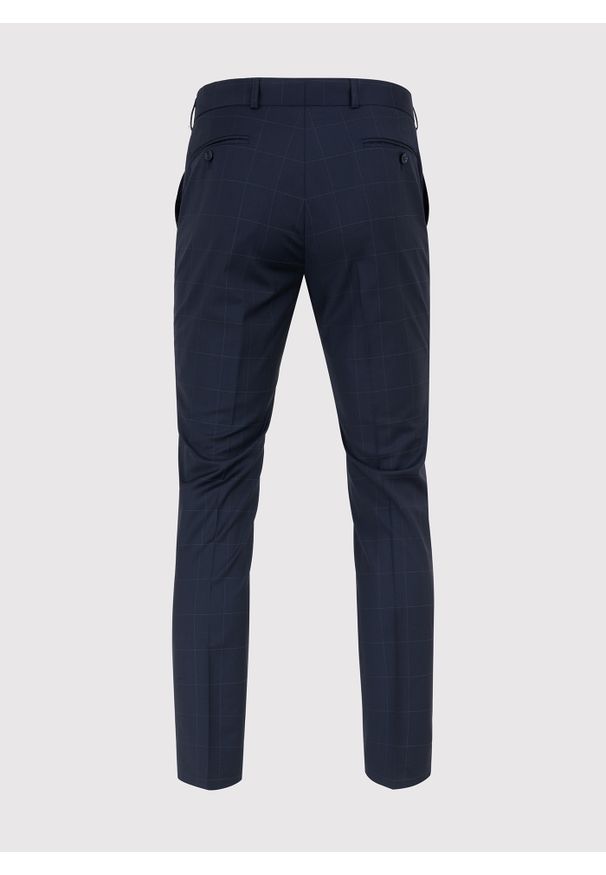 Pako Lorente - PAKO LORENTE – Granatowe spodnie garniturowe w subtelną kratę. Kolor: niebieski. Materiał: wełna. Styl: klasyczny, elegancki