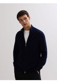 Reserved - Rozpinany sweter z wełny - granatowy. Kolor: niebieski. Materiał: wełna #1