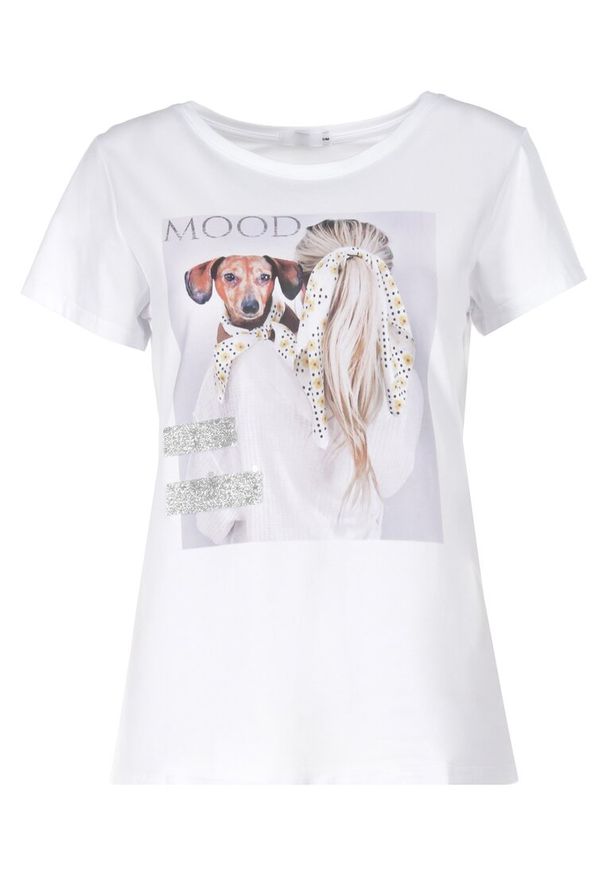 Born2be - Biały T-shirt Nesaliria. Kolor: biały. Materiał: bawełna, dzianina. Długość rękawa: krótki rękaw. Długość: krótkie. Wzór: aplikacja, nadruk. Styl: klasyczny