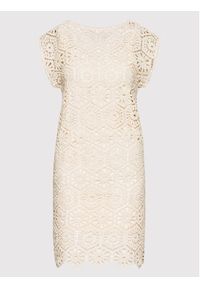 Sisley Sukienka dzianinowa 41KCLV018 Beżowy Regular Fit. Kolor: beżowy. Materiał: bawełna #5