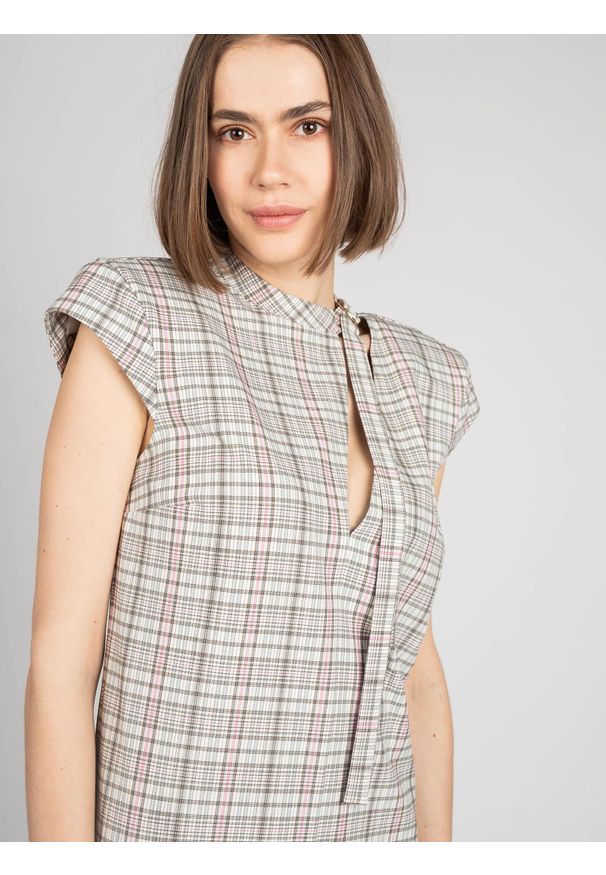 Patrizia Pepe Sukienka | 8A0859/A8U6 | Kobieta | Zielony, Różowy. Okazja: na co dzień. Kolor: wielokolorowy, różowy, zielony. Materiał: wiskoza, poliester, elastan. Długość rękawa: krótki rękaw. Wzór: kratka. Typ sukienki: proste. Styl: casual. Długość: mini
