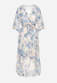 Born2be - Niebieska Bawełniana Sukienka Kopertowa o Asymetrycznym Kroju z Wiązanym Paskiem Niteira. Okazja: na co dzień, na randkę. Typ kołnierza: dekolt w kształcie V. Kolor: niebieski. Materiał: bawełna. Typ sukienki: asymetryczne, kopertowe. Styl: casual #3