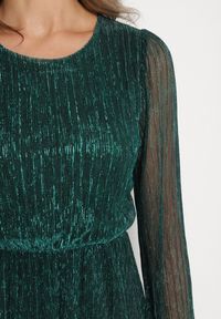 Born2be - Ciemnozielona Sukienka z Wiskozy Ozdobiona Metaliczną Nicią Meliorea. Kolor: zielony. Materiał: wiskoza. Wzór: aplikacja. Styl: klasyczny, elegancki #5