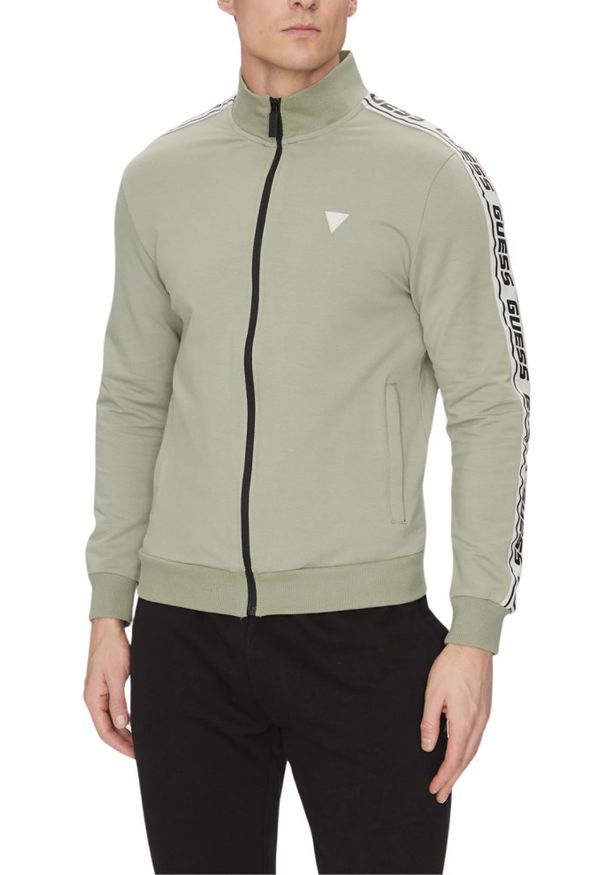 Guess - GUESS Zielona bluza męska z lampasami New Arlo. Kolor: zielony