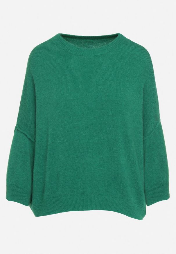 Born2be - Zielony Sweter z Rękawami 7/8 z Domieszką Wełny Irilliane. Kolor: zielony. Materiał: wełna. Styl: elegancki