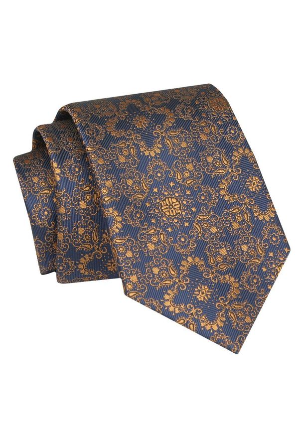 Alties - Krawat - ALTIES - Ciemnozłoty, Orientalny Wzór. Kolor: niebieski, wielokolorowy, złoty, żółty. Materiał: tkanina. Styl: elegancki, wizytowy