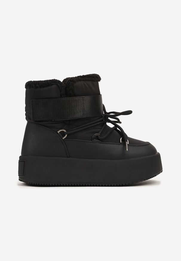Renee - Czarne Śniegowce na Wysokiej Platformie z Futerkiem i Zapięciem na Rzep Norielia. Zapięcie: rzepy. Kolor: czarny. Materiał: futro. Sezon: zima. Obcas: na platformie
