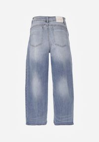 Renee - Niebieskie Szerokie Jeansy High Waist z Łańcuchem Kassania. Stan: podwyższony. Kolor: niebieski. Wzór: aplikacja #5