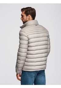 Ombre Clothing - Pikowana męska kurtka z dwoma zapięciami - jasnoszara V2 - Rozmiar: XL. Okazja: na co dzień. Kolor: szary. Materiał: nylon, tkanina, poliester, materiał. Wzór: gładki, aplikacja. Styl: klasyczny, casual, elegancki #8