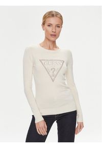 Guess Sweter W4RR53 Z2NQ2 Beżowy Slim Fit. Kolor: beżowy. Materiał: wiskoza