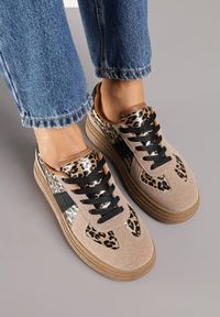 Renee - Panterkowe Sneakersy w Stylu Tenisówek na Platformie Gilritisa. Okazja: na co dzień. Materiał: dresówka. Obcas: na platformie #4