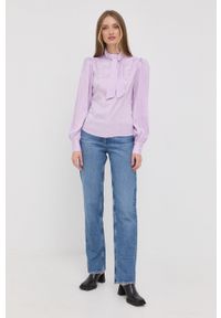 Custommade bluzka Bibbi damska kolor fioletowy gładka. Typ kołnierza: kołnierzyk stójkowy. Kolor: fioletowy. Długość rękawa: długi rękaw. Długość: krótkie. Wzór: gładki #2